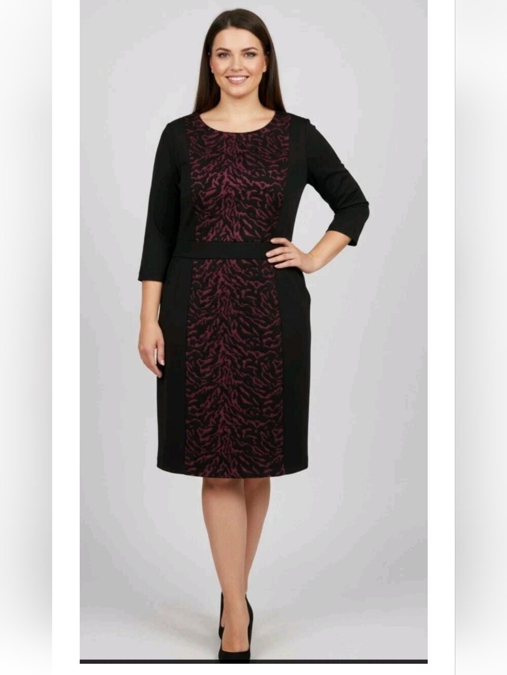 Simply Emma Black and Burgundy Printed Panel Sheath Dress